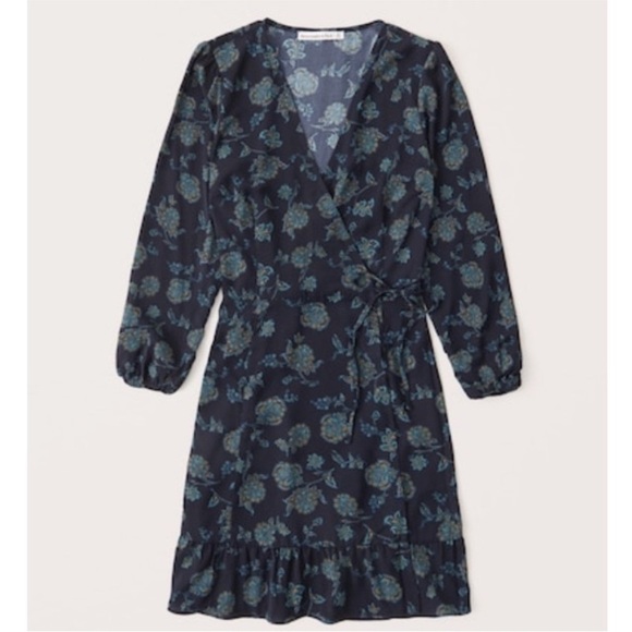 Abercrombie & Fitch Floral Ruffle Wrap Mini Dress Blue Size Small Cottage Y2K - Picture 1 of 9